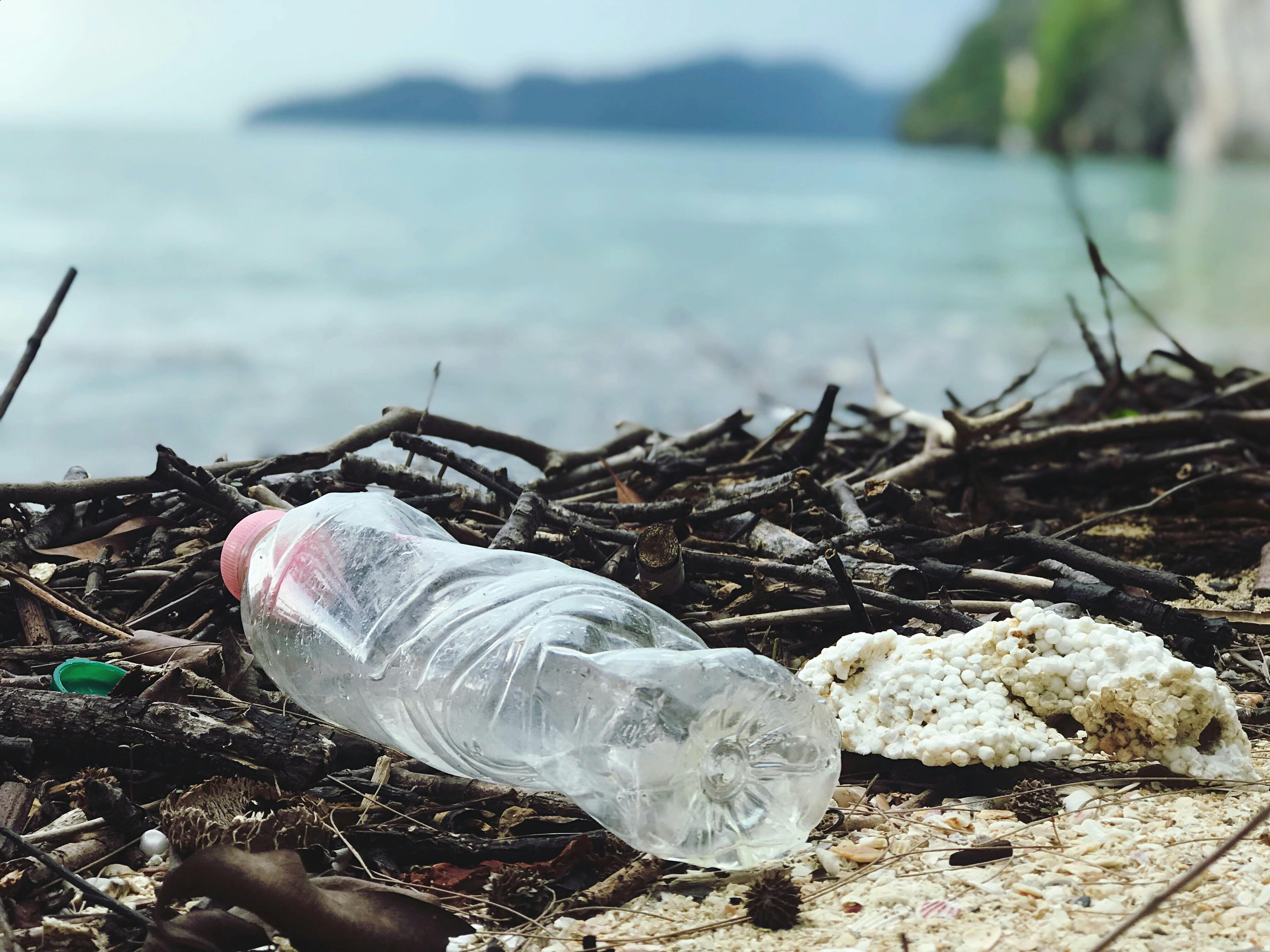 plastic bottle by the beach